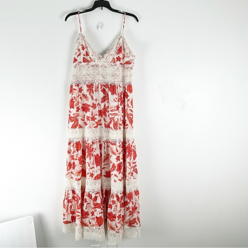 ANTONIO MELANI Devon Lace Top Adjustable Straps Tiered Maxi Dress Size 14 Boho